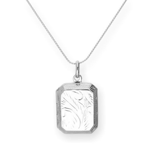 Médaillon octogonal gravé en argent sterling sur chaîne de 40 à 55 cm