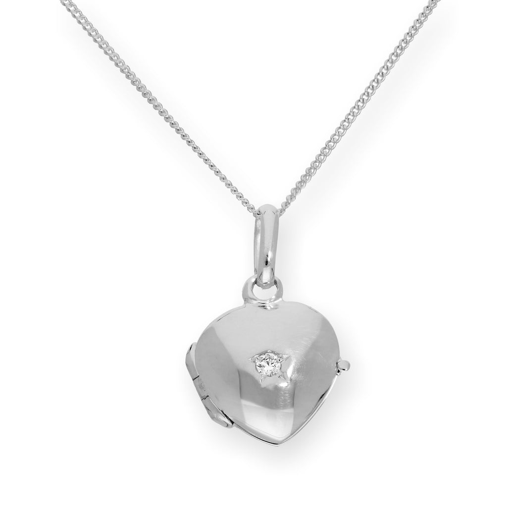 Petit médaillon en forme de cœur gravé en argent sterling et cristal CZ sur chaîne de 40 à 55 cm