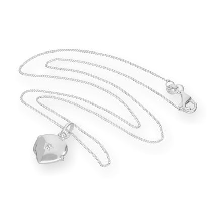 Petit médaillon en forme de cœur gravé en argent sterling et cristal CZ sur chaîne de 40 à 55 cm