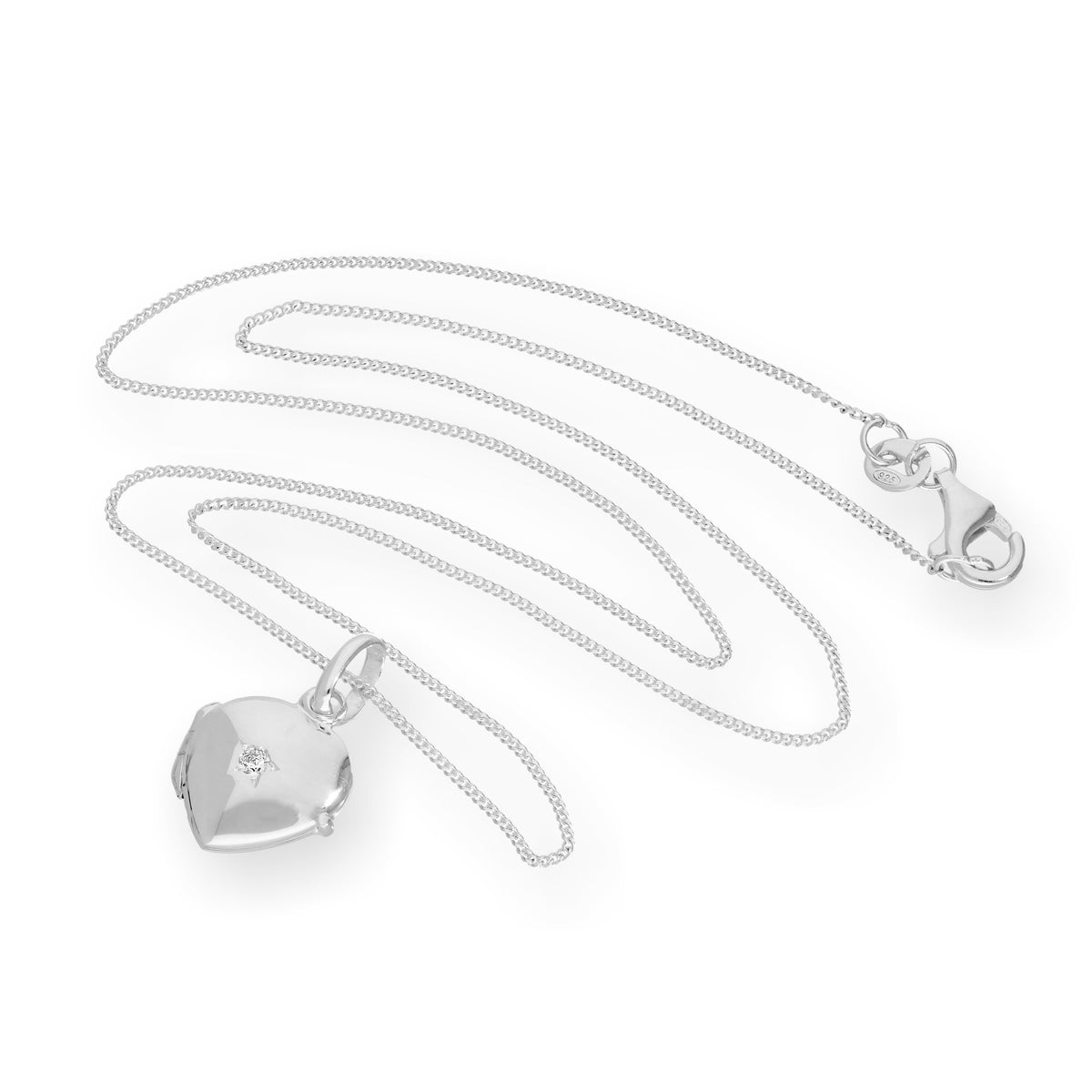 Petit médaillon en forme de cœur gravé en argent sterling et cristal CZ sur chaîne de 40 à 55 cm