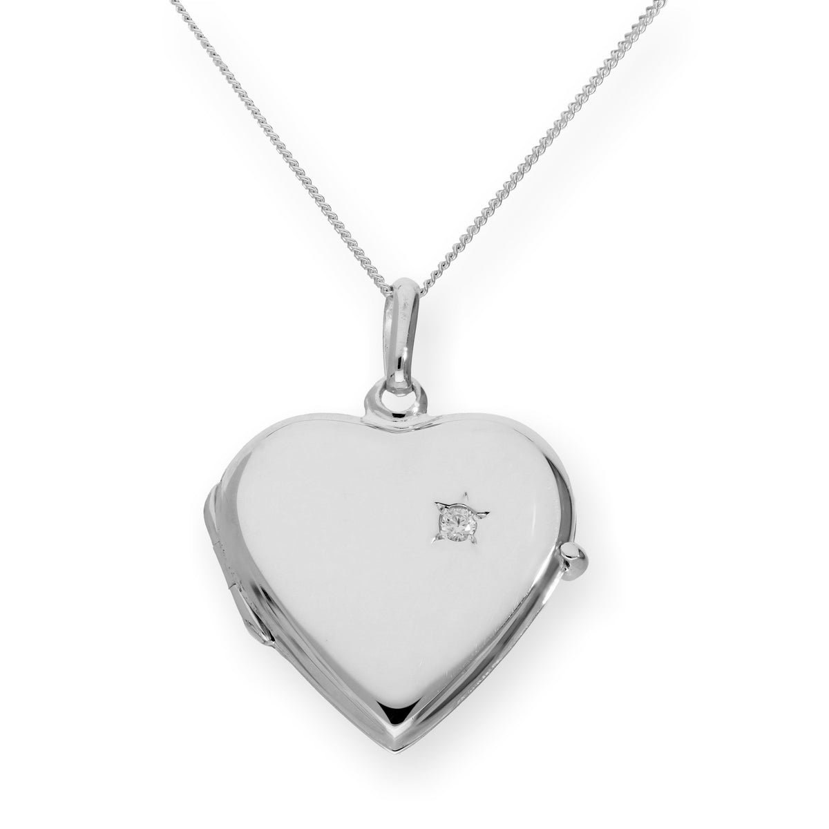 Médaillon en forme de cœur gravé en argent sterling et cristal CZ sur chaîne de 40 à 55 cm