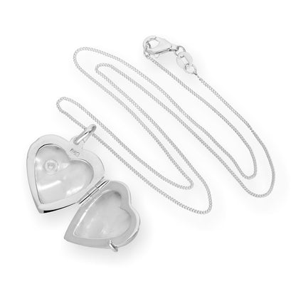 Médaillon en forme de cœur gravé en argent sterling et cristal CZ sur chaîne de 40 à 55 cm