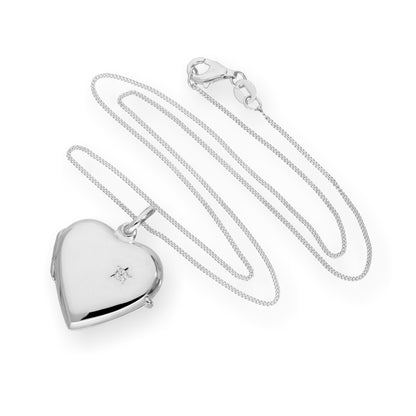 Médaillon en forme de cœur gravé en argent sterling et cristal CZ sur chaîne de 40 à 55 cm