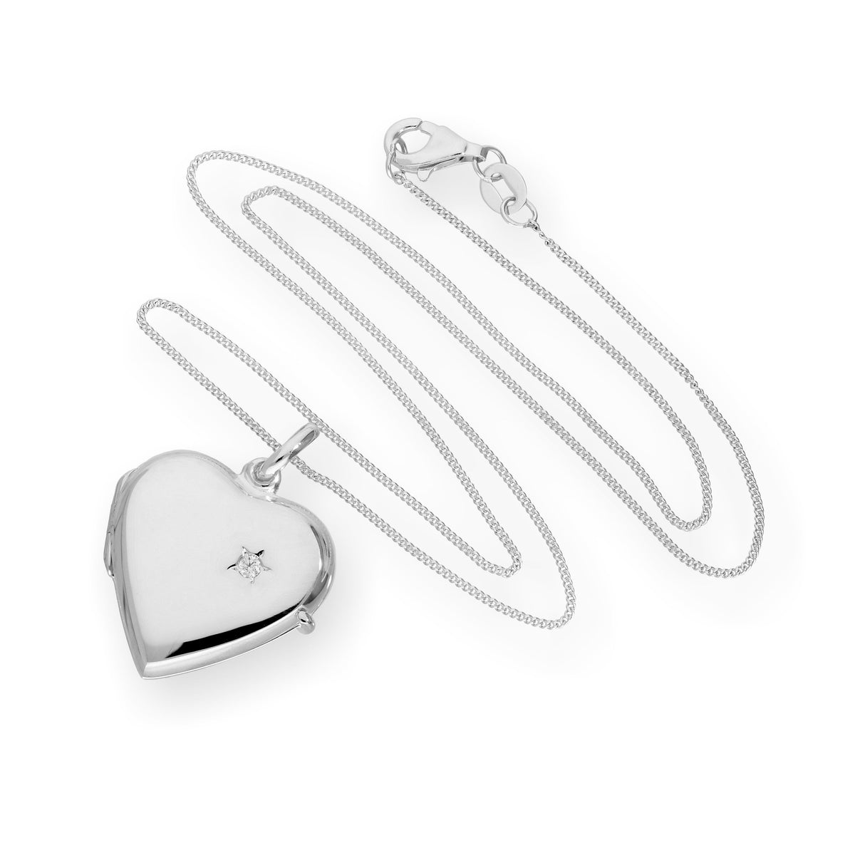 Médaillon en forme de cœur gravé en argent sterling et cristal CZ sur chaîne de 40 à 55 cm