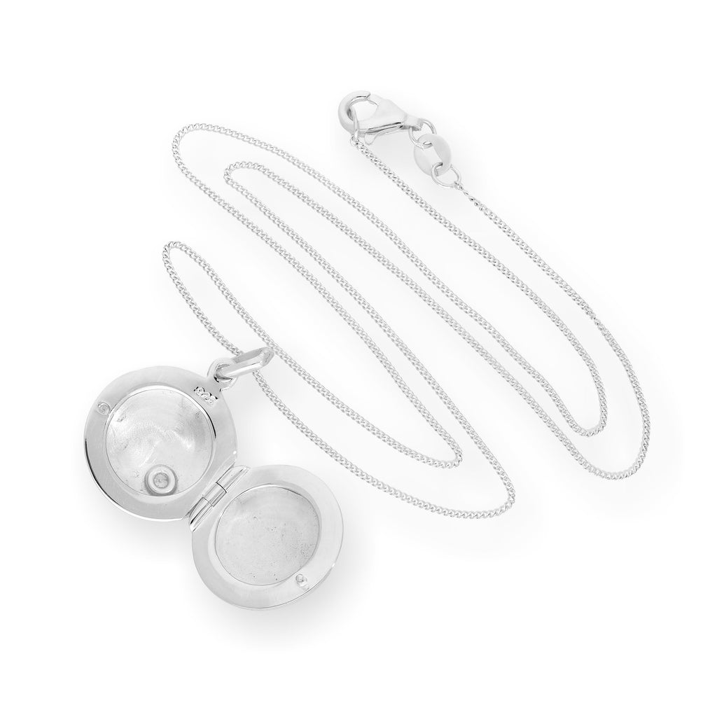 Médaillon rond gravé en argent sterling et cristal CZ sur chaîne de 35 à 80 cm