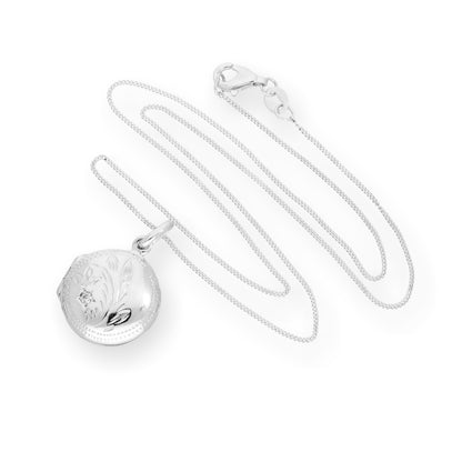 Médaillon rond gravé en argent sterling et cristal CZ sur chaîne de 40 à 55 cm