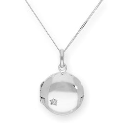 Médaillon rond gravable en argent sterling et cristal CZ sur chaîne de 40 à 55 cm