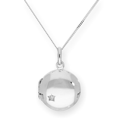 Médaillon rond gravable en argent sterling et cristal CZ sur chaîne de 40 à 55 cm
