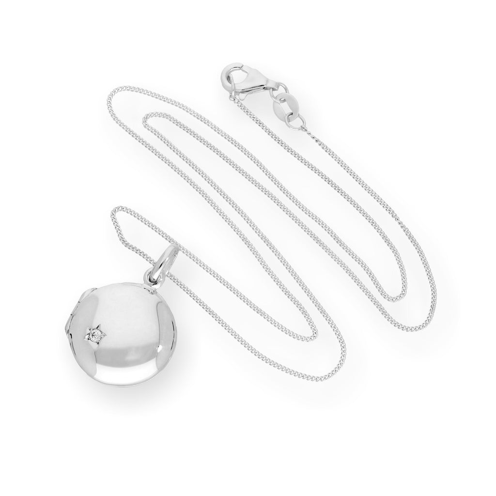 Médaillon rond gravable en argent sterling et cristal CZ sur chaîne de 40 à 55 cm