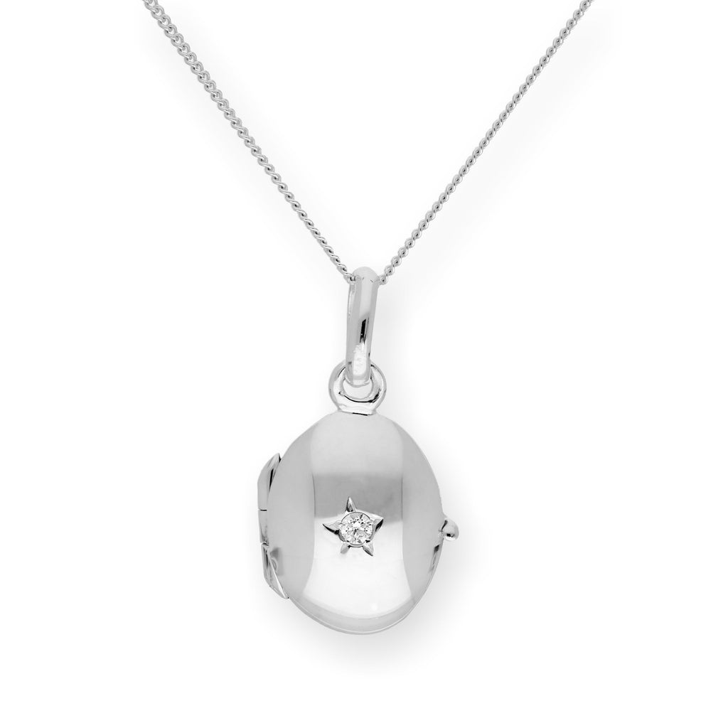 Médaillon ovale gravable en argent sterling et cristal CZ sur chaîne de 40 à 55 cm