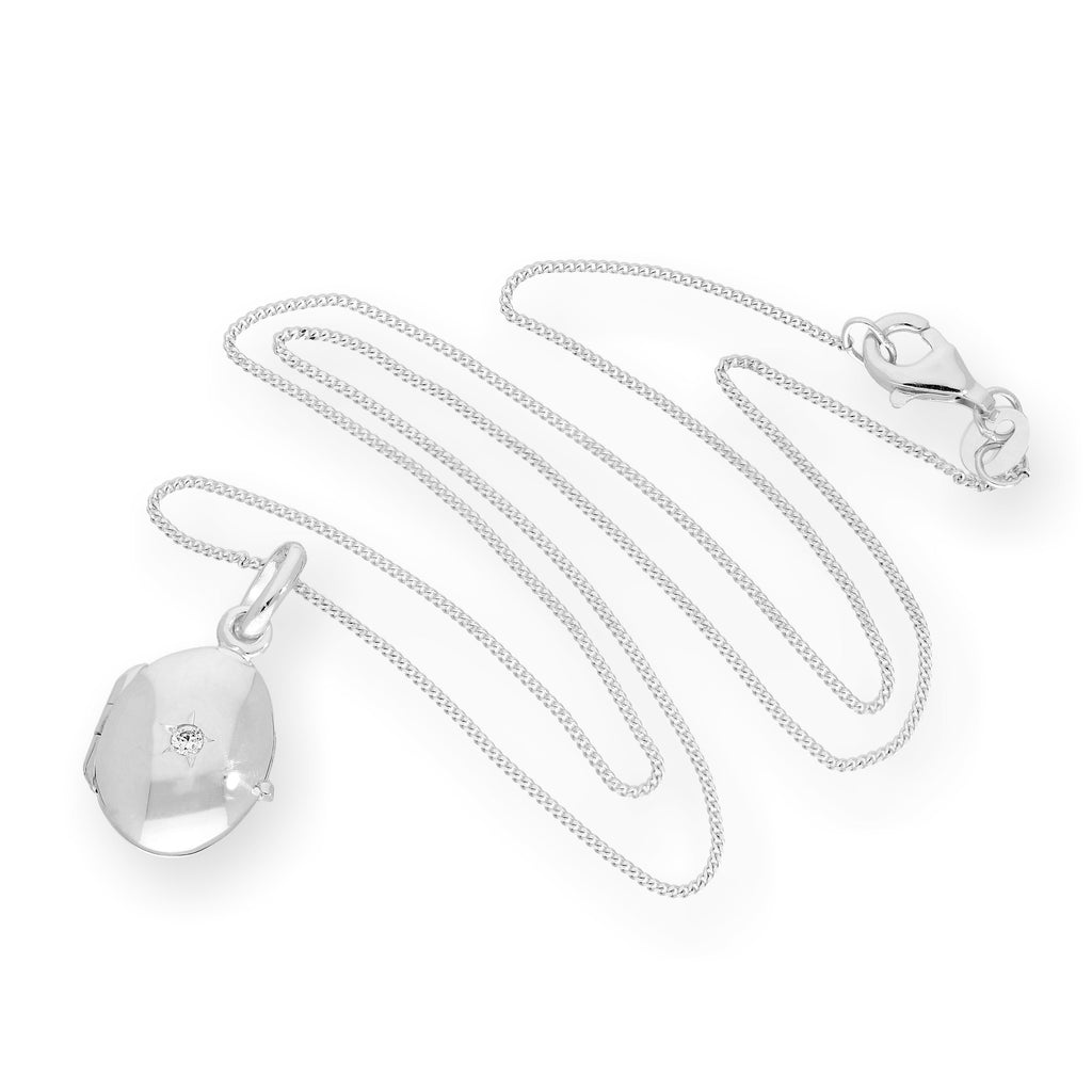 Médaillon ovale gravable en argent sterling et cristal CZ sur chaîne de 40 à 55 cm