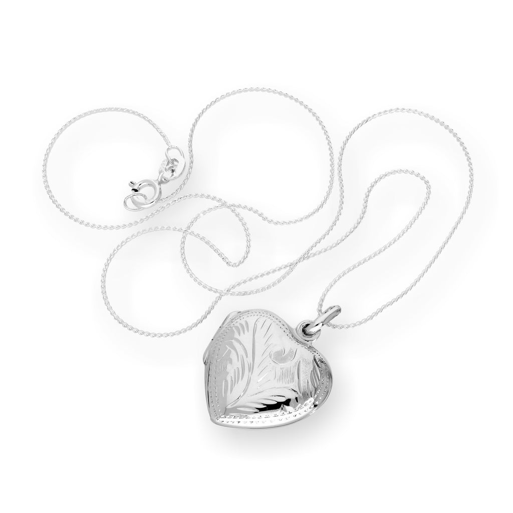 Médaillon en argent sterling gravé en forme de cœur sur chaîne de 40 à 55 cm