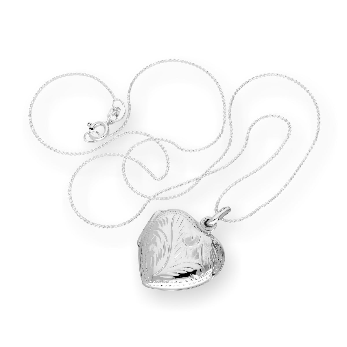 Médaillon en argent sterling gravé en forme de cœur sur chaîne de 40 à 55 cm