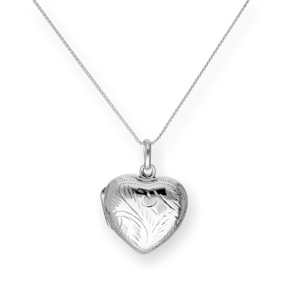 Médaillon en argent sterling gravé en forme de cœur sur chaîne de 40 à 55 cm