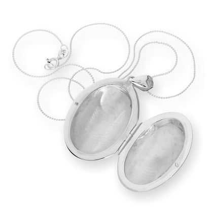 Grand médaillon ovale floral gravable en argent sterling sur chaîne de 40 à 55 cm