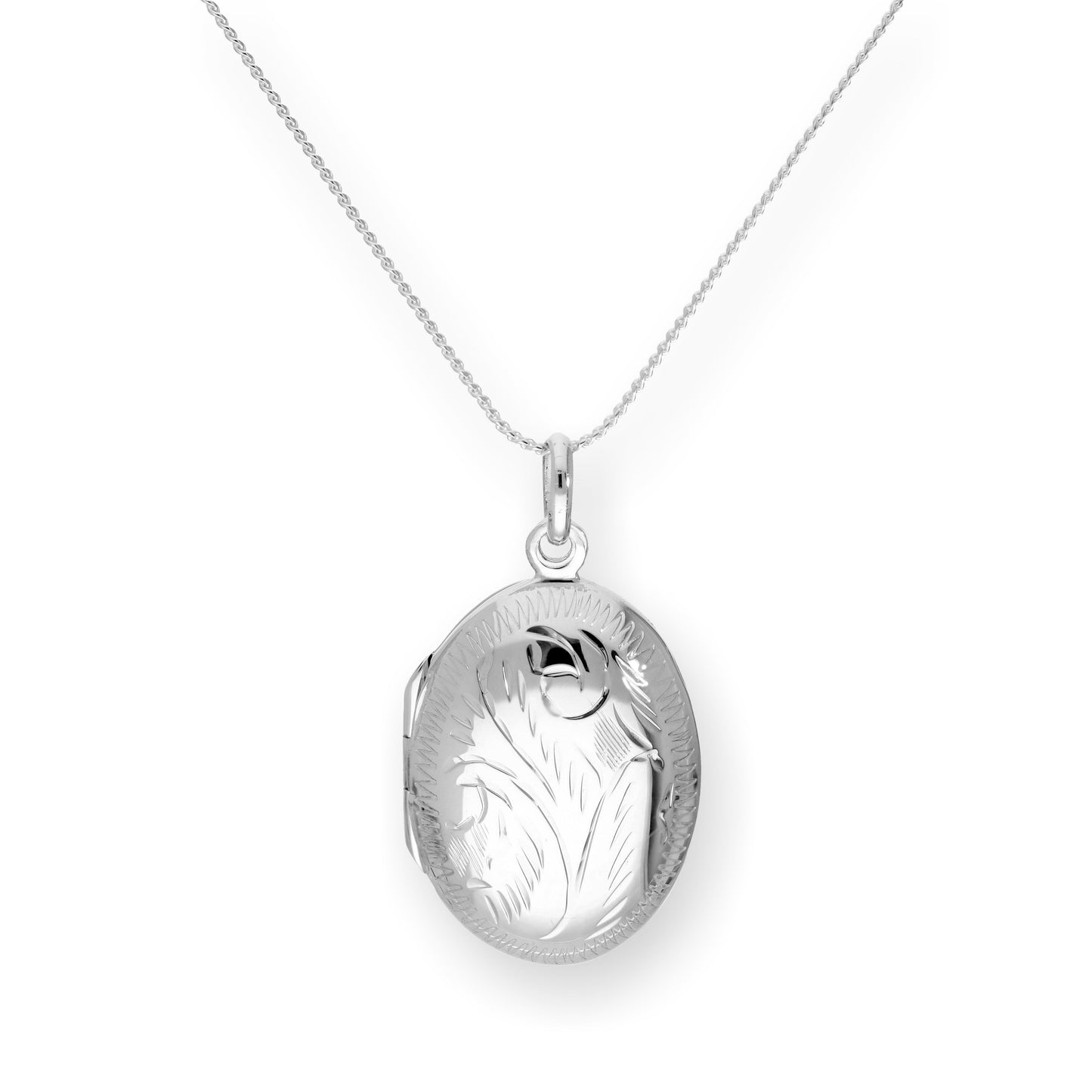 Médaillon ovale gravé en argent sterling sur chaîne de 40 à 55 cm