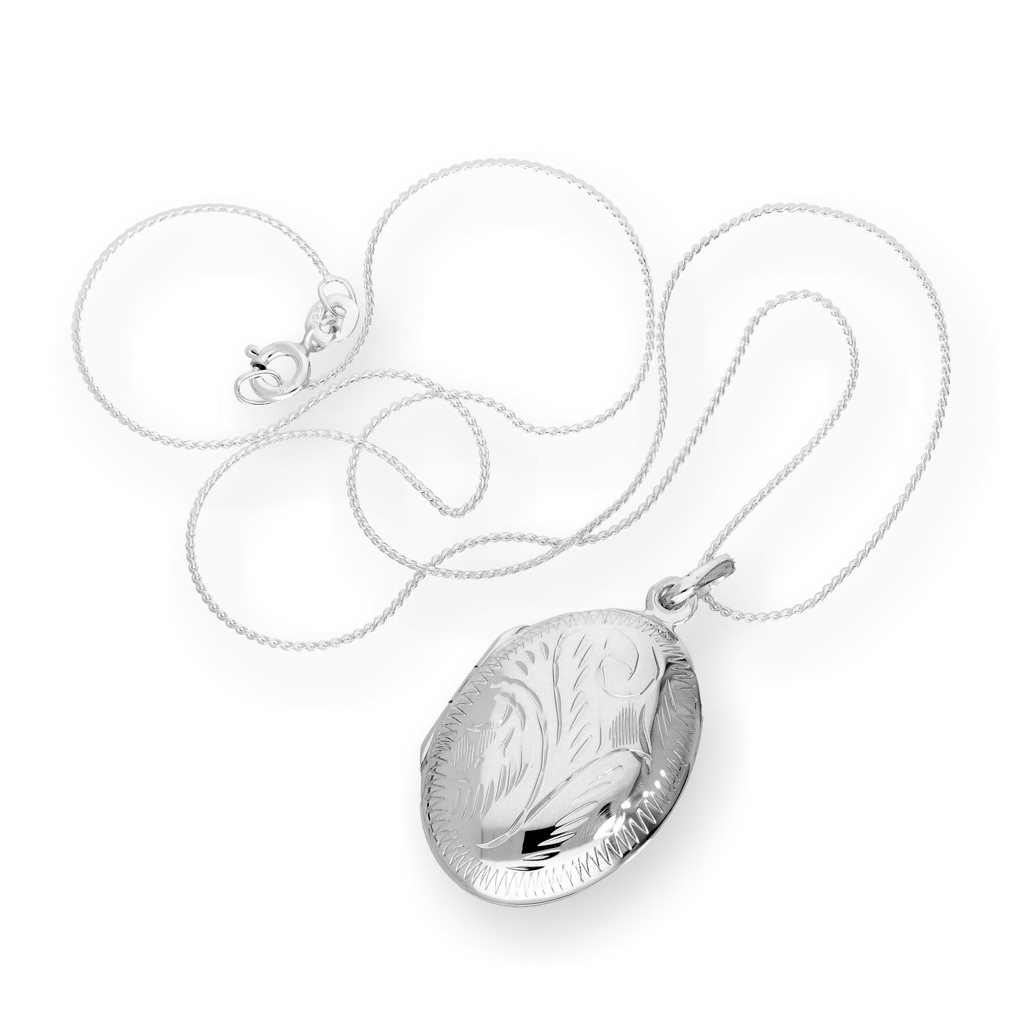 Médaillon ovale gravé en argent sterling sur chaîne de 40 à 55 cm