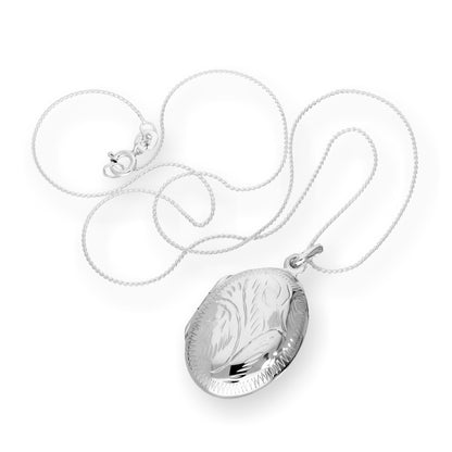 Médaillon ovale gravé en argent sterling sur chaîne de 40 à 55 cm