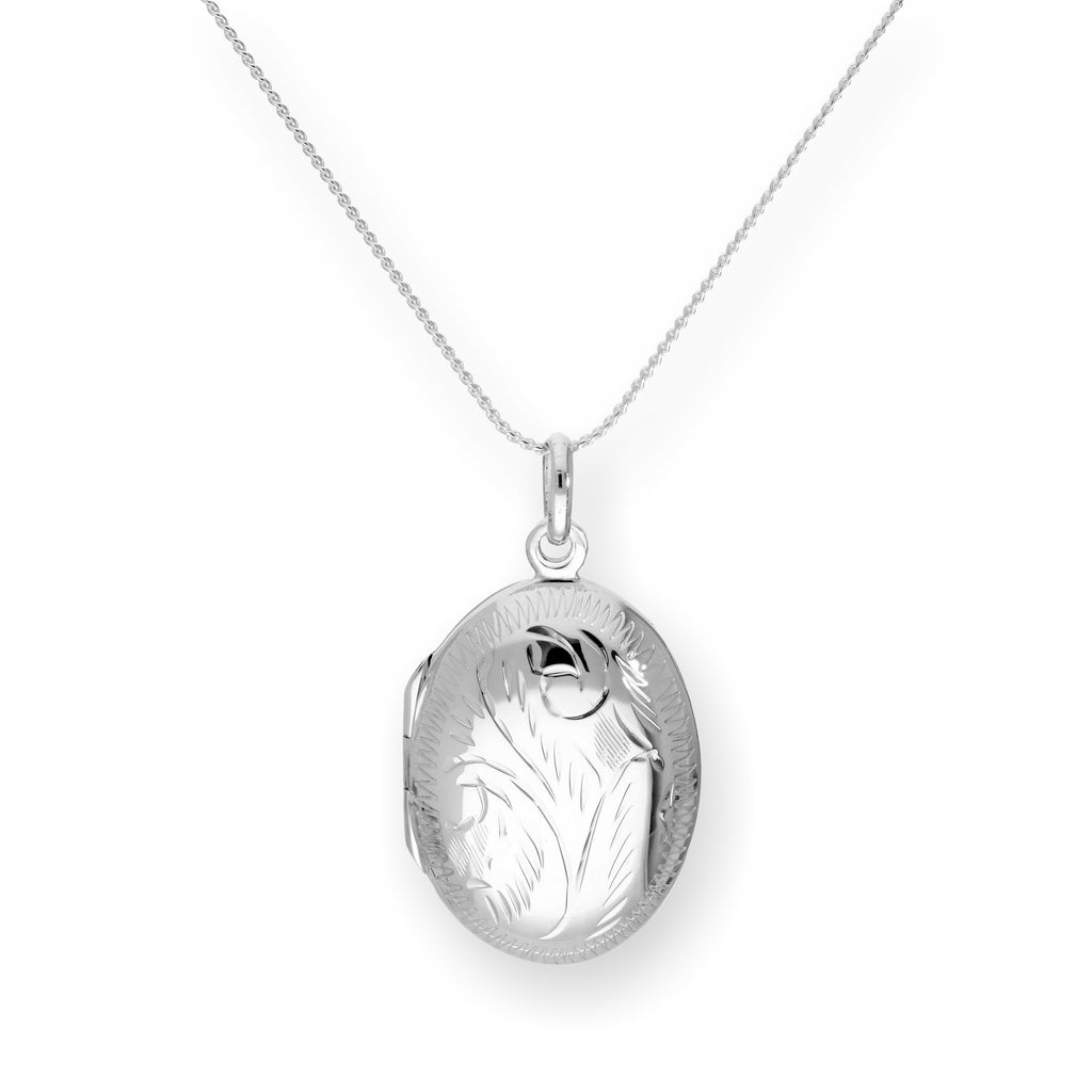 Médaillon ovale gravé en argent sterling sur chaîne de 40 à 55 cm