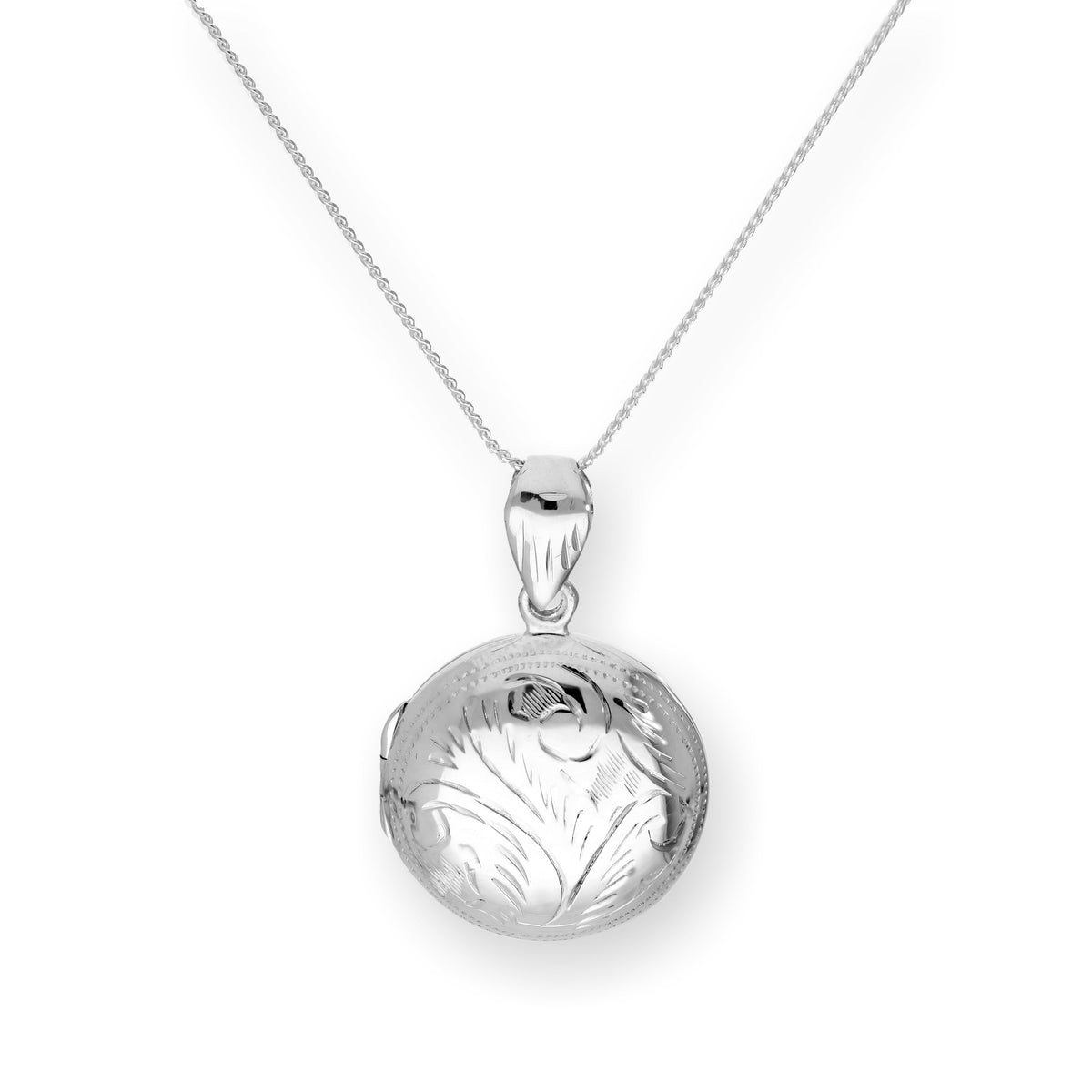 Médaillon rond gravé en argent sterling sur chaîne de 40 à 61 cm