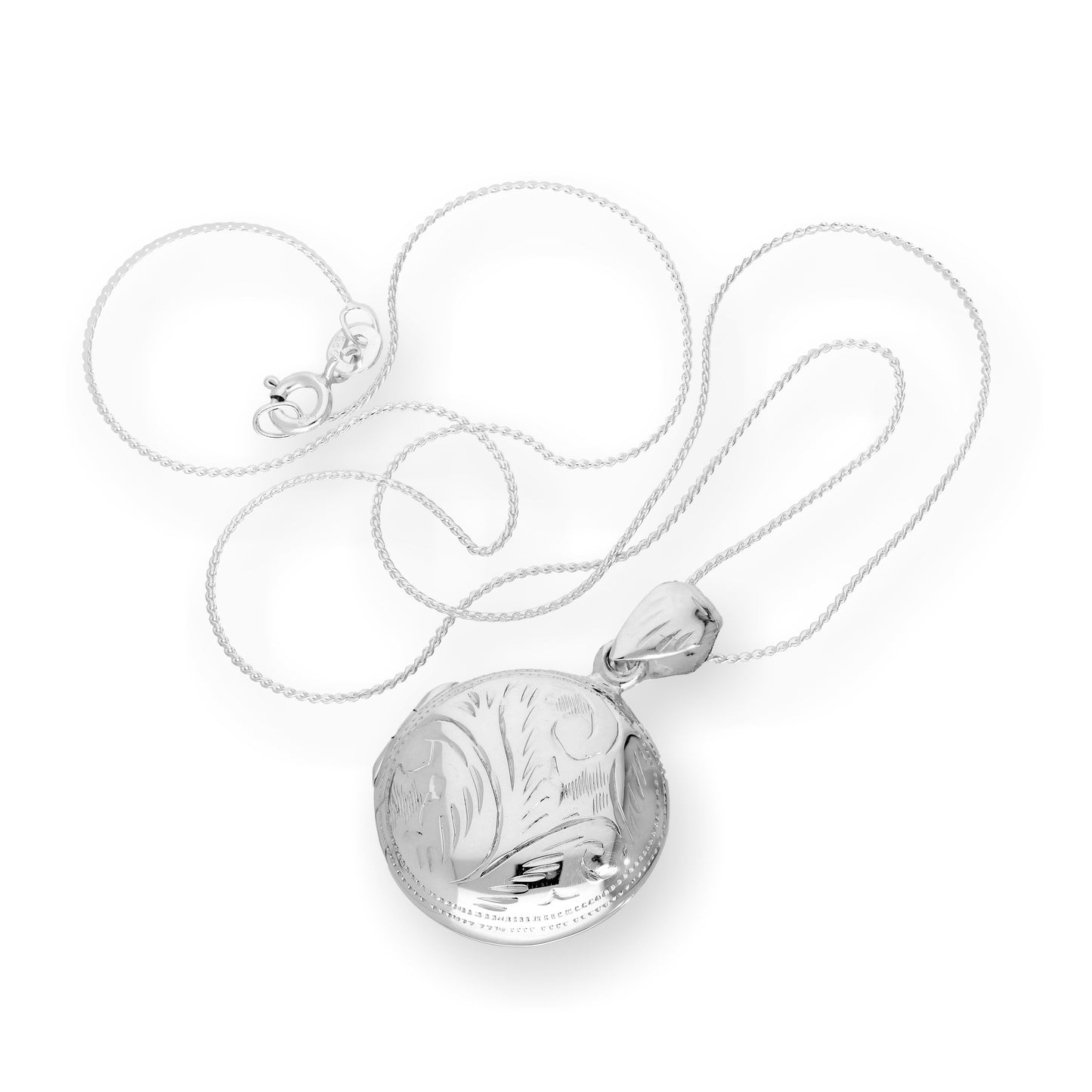 Médaillon rond gravé en argent sterling sur chaîne de 40 à 61 cm