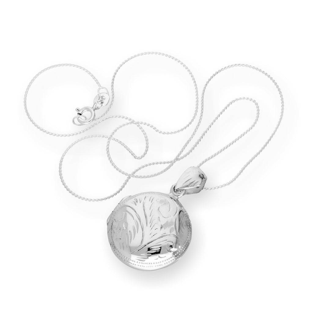 Médaillon rond gravé en argent sterling sur chaîne de 40 à 61 cm