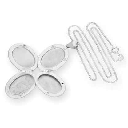Médaillon familial ovale en argent sterling avec 4 photos sur chaîne de 40 à 61 cm