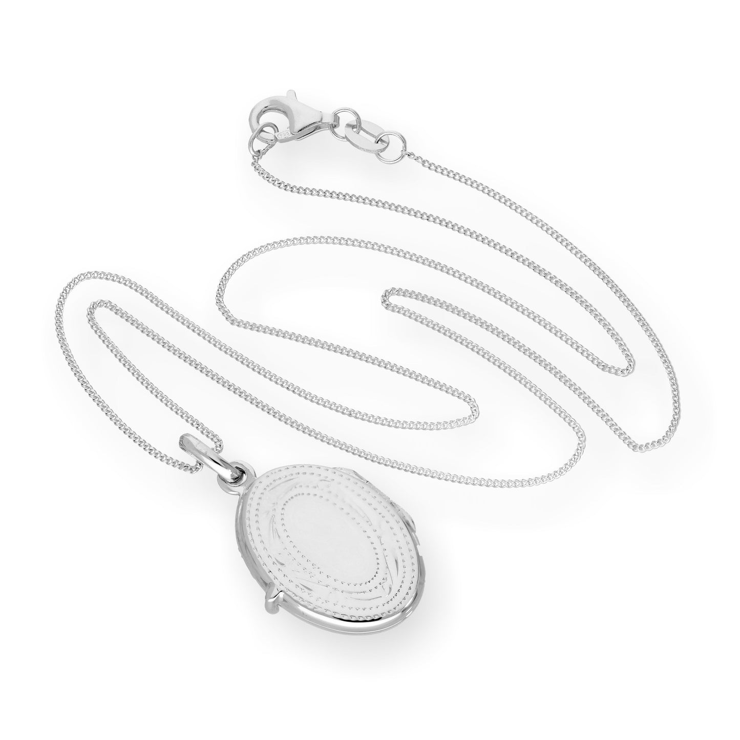 Médaillon ovale gravé en argent sterling sur chaîne de 40 à 55 cm