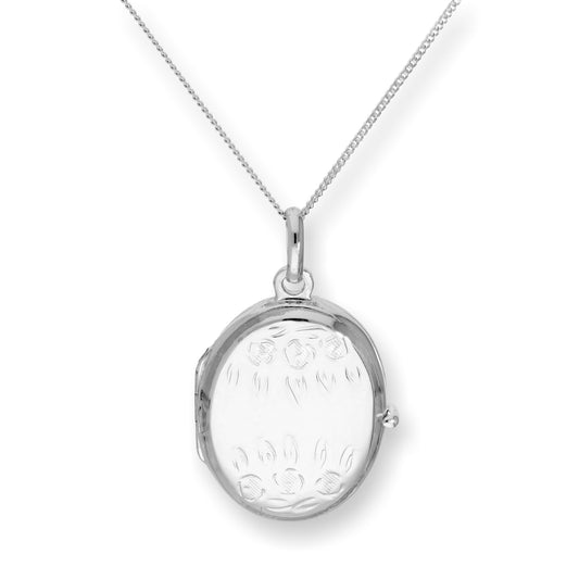 Médaillon ovale en argent sterling avec roses et fleurs sur chaîne de 40 à 55 cm