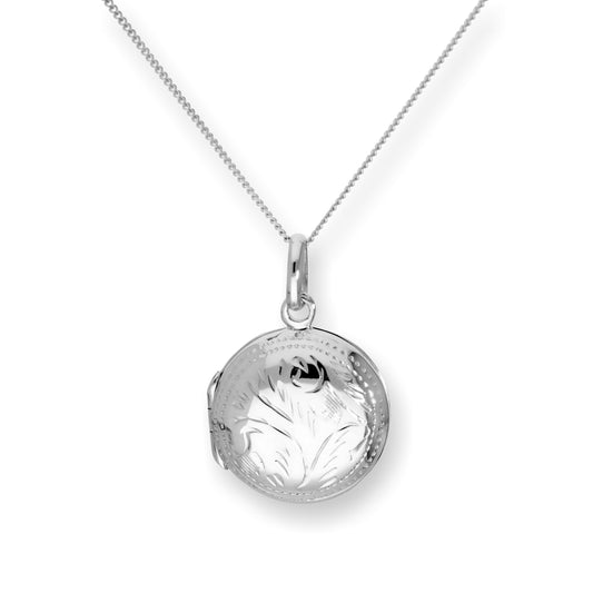 Médaillon rond gravé en argent sterling sur chaîne de 40 à 55 cm