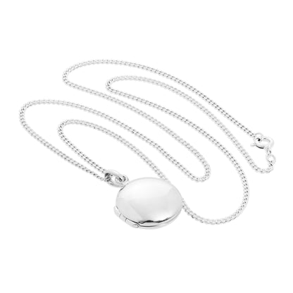 Médaillon rond uni en argent sterling sur chaîne de 14 à 32 pouces