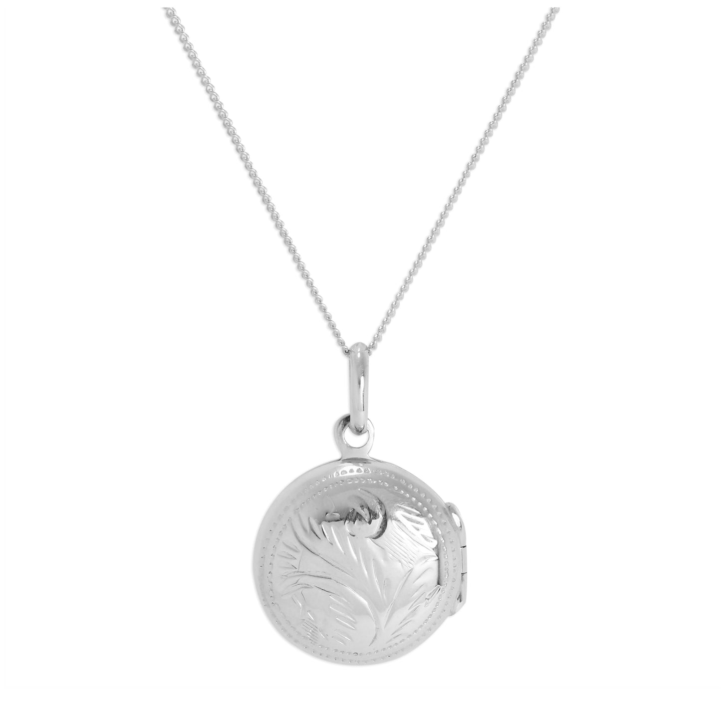Médaillon rond gravé en argent sterling sur chaîne de 14 à 32 pouces