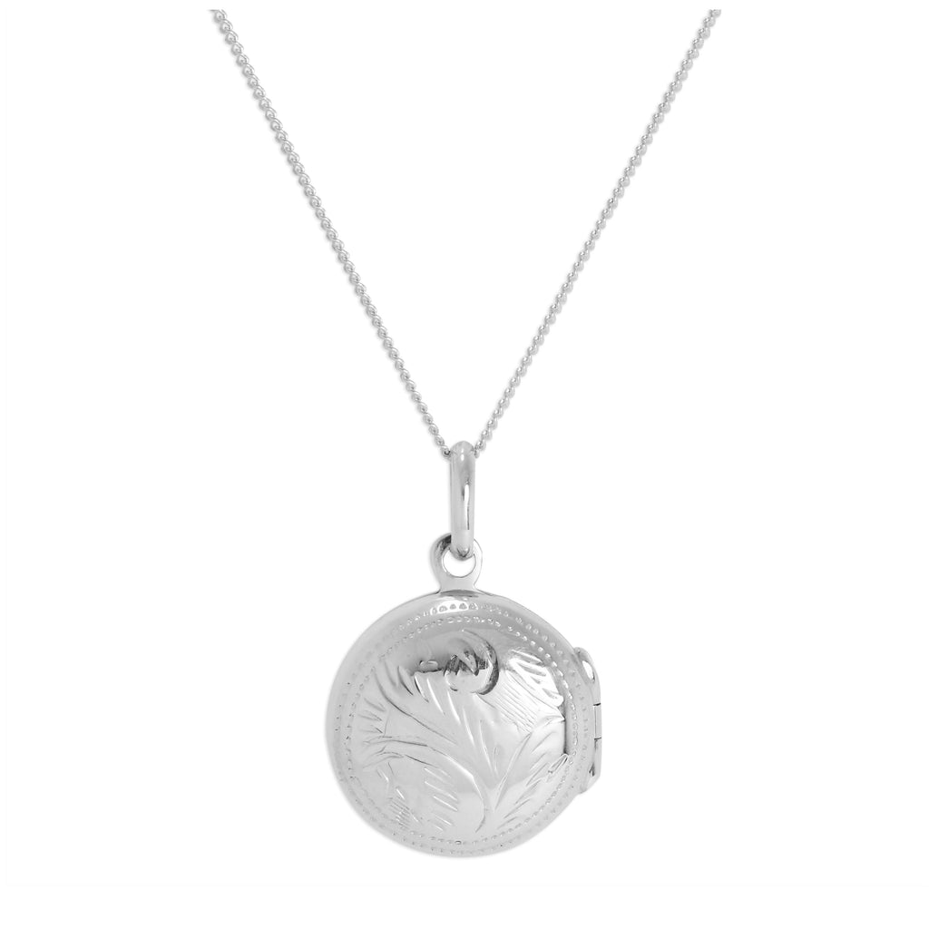 Médaillon rond gravé en argent sterling sur chaîne de 35 à 81 cm