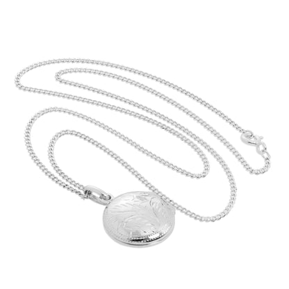 Médaillon rond gravé en argent sterling sur chaîne de 14 à 32 pouces