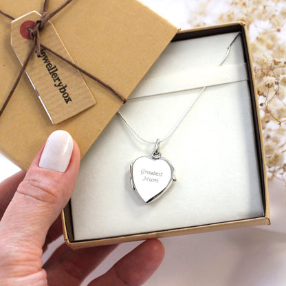 Médaillon en forme de cœur gravable en argent sterling sur chaîne de 40 à 55 cm