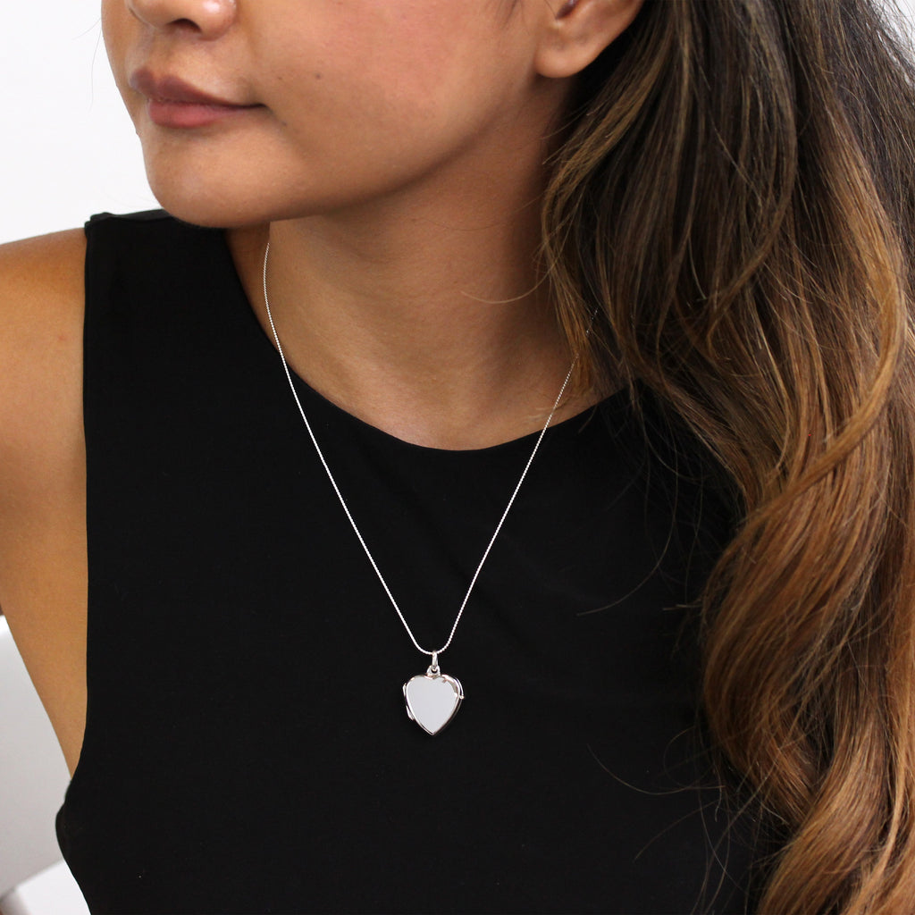 Médaillon en forme de cœur gravable en argent sterling sur chaîne de 35 à 70 cm