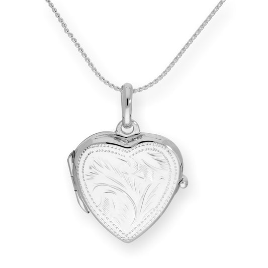 Médaillon en argent sterling gravé en forme de cœur sur chaîne de 40 à 55 cm