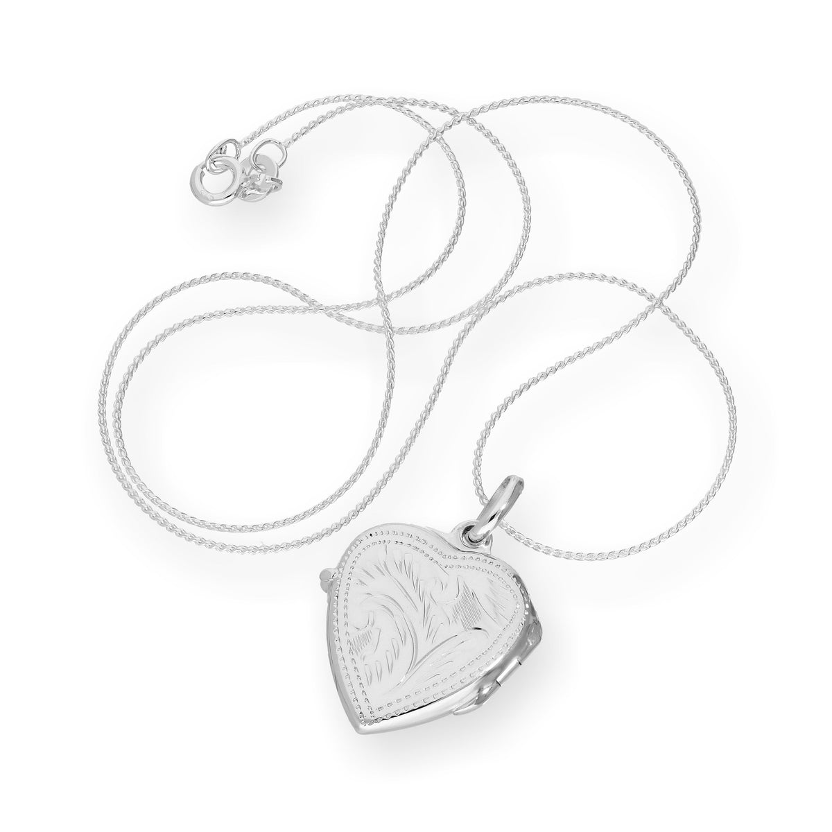 Médaillon en argent sterling gravé en forme de cœur sur chaîne de 40 à 55 cm