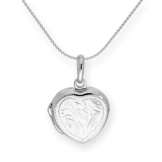 Médaillon en argent sterling gravé en forme de cœur sur chaîne de 40 à 55 cm