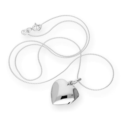 Médaillon en argent sterling en forme de cœur gonflé gravable sur chaîne de 40 à 55 cm
