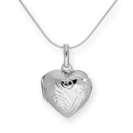 Médaillon en argent sterling gravé en forme de cœur gonflé sur chaîne de 40 à 55 cm