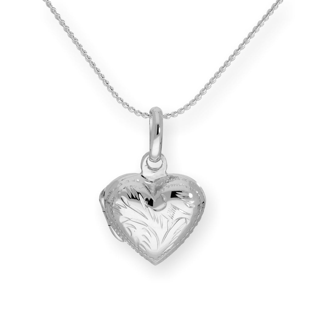 Médaillon gravé en argent sterling en forme de cœur gonflé sur chaîne de 40 à 55 cm