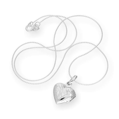 Médaillon gravé en argent sterling en forme de cœur gonflé sur chaîne de 40 à 55 cm