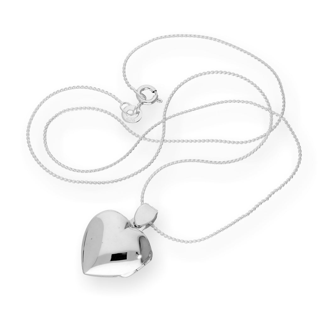Médaillon en argent sterling en forme de cœur gonflé gravable sur chaîne de 40 à 55 cm