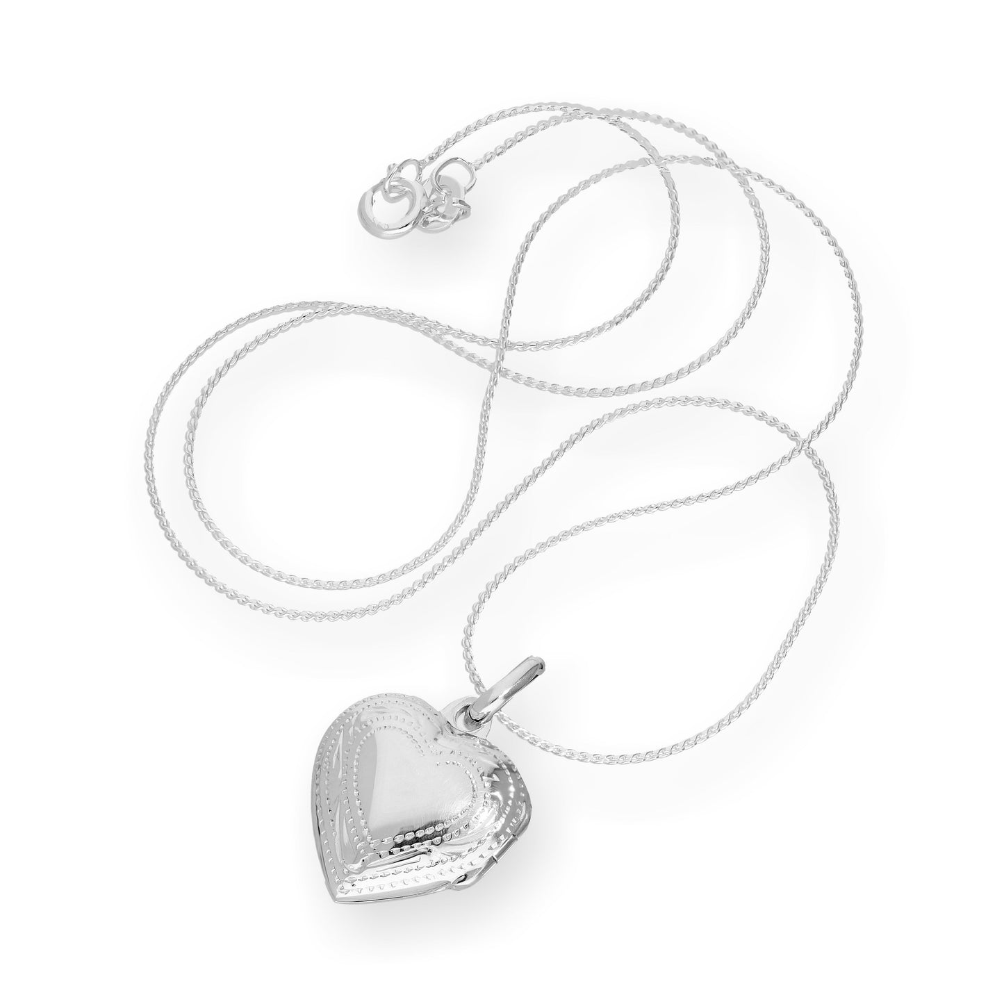 Médaillon gravé en argent sterling en forme de cœur gonflé sur chaîne de 40 à 55 cm