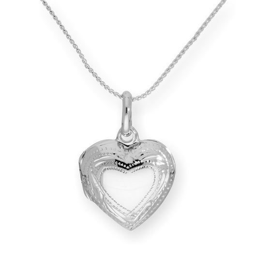 Médaillon gravé en argent sterling en forme de cœur gonflé sur chaîne de 40 à 55 cm