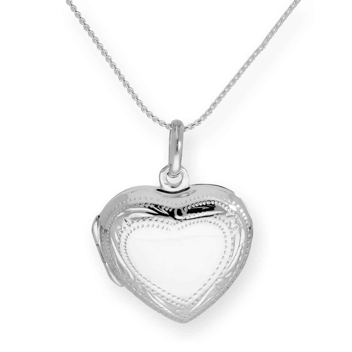 Médaillon en argent sterling gravé en forme de cœur gonflé sur chaîne de 40 à 55 cm