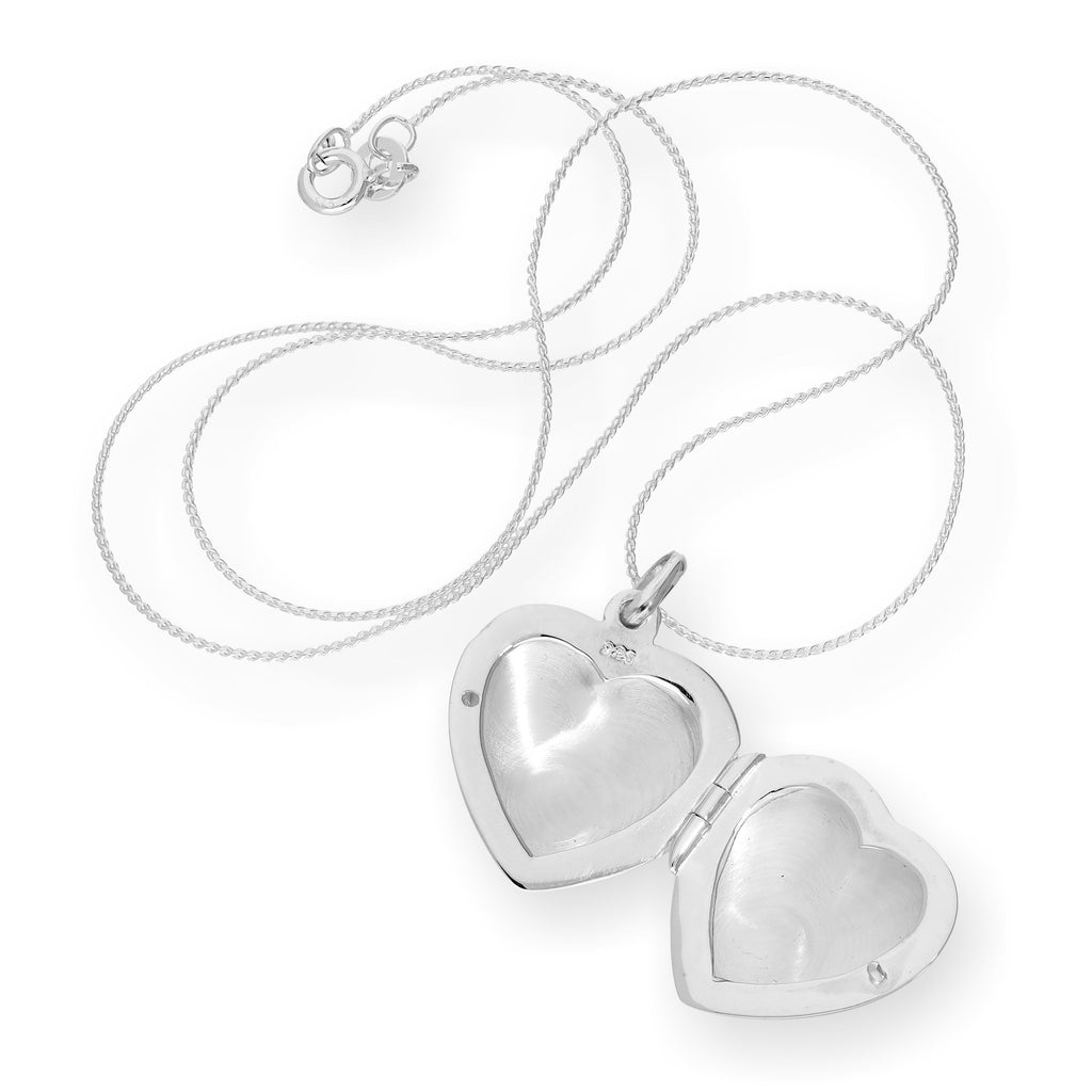 Médaillon en argent sterling gravé en forme de cœur gonflé sur chaîne de 40 à 55 cm