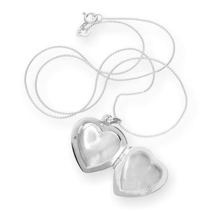 Médaillon en argent sterling gravé en forme de cœur sur chaîne de 40 à 55 cm