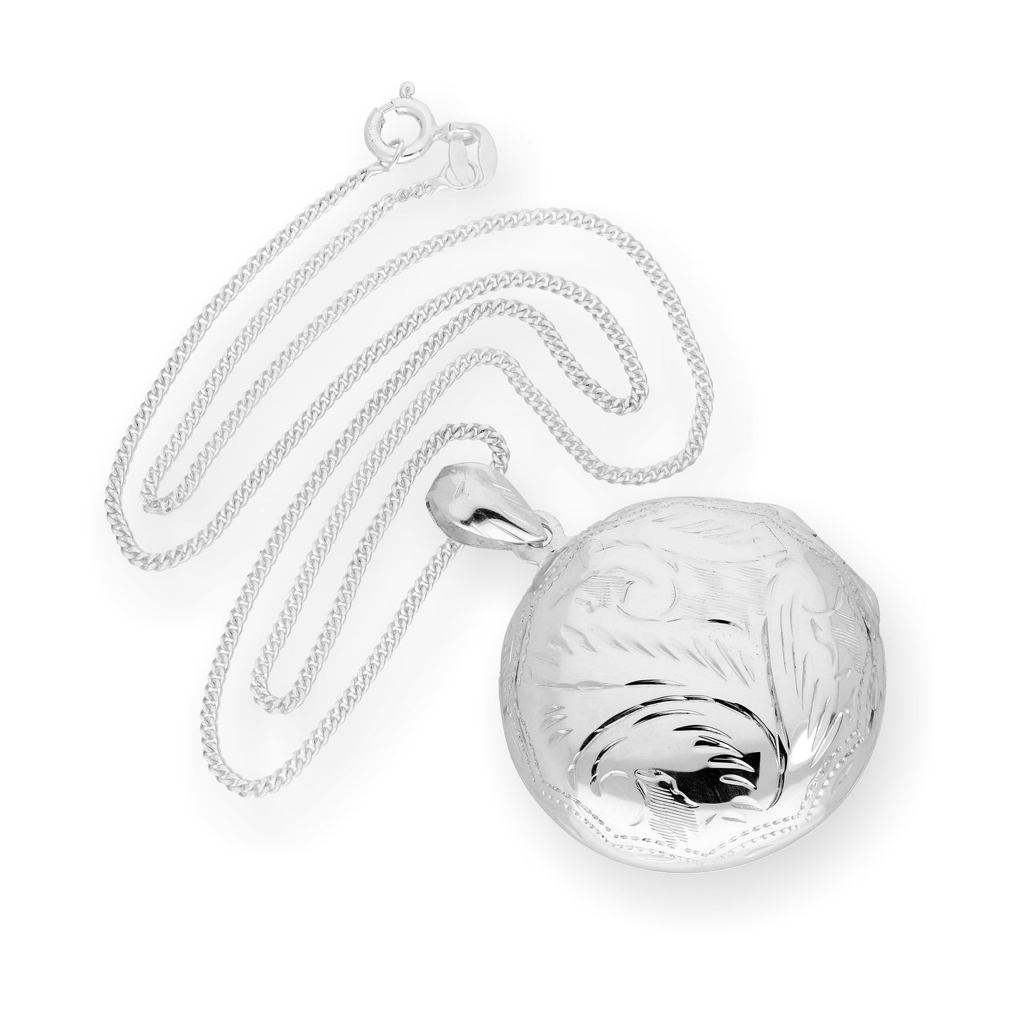 Grand médaillon rond gravé en argent sterling sur chaîne de 40 à 61 cm